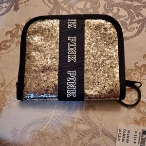 PINK- small zipper wallet nice gold and silver glitter